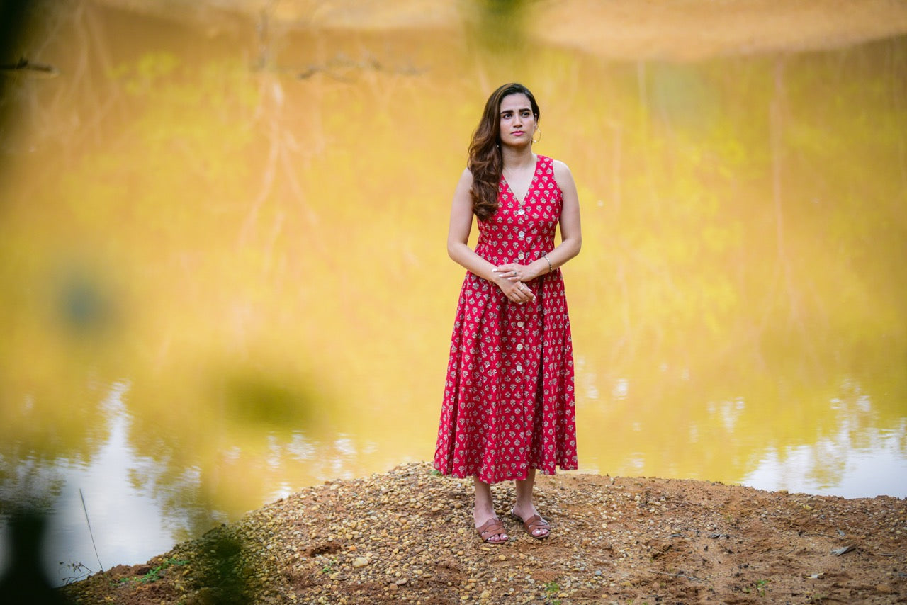 Button Down Dress - Red