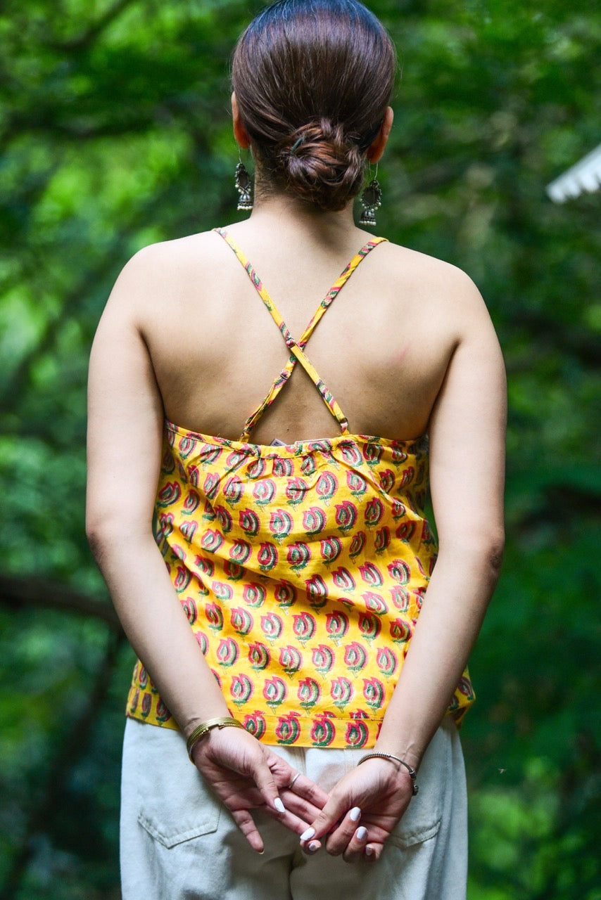 X-Back Spaghetti Top - Yellow Pink