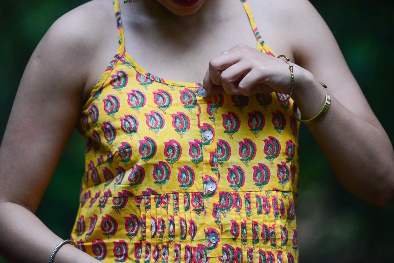 X-Back Spaghetti Top - Yellow Pink