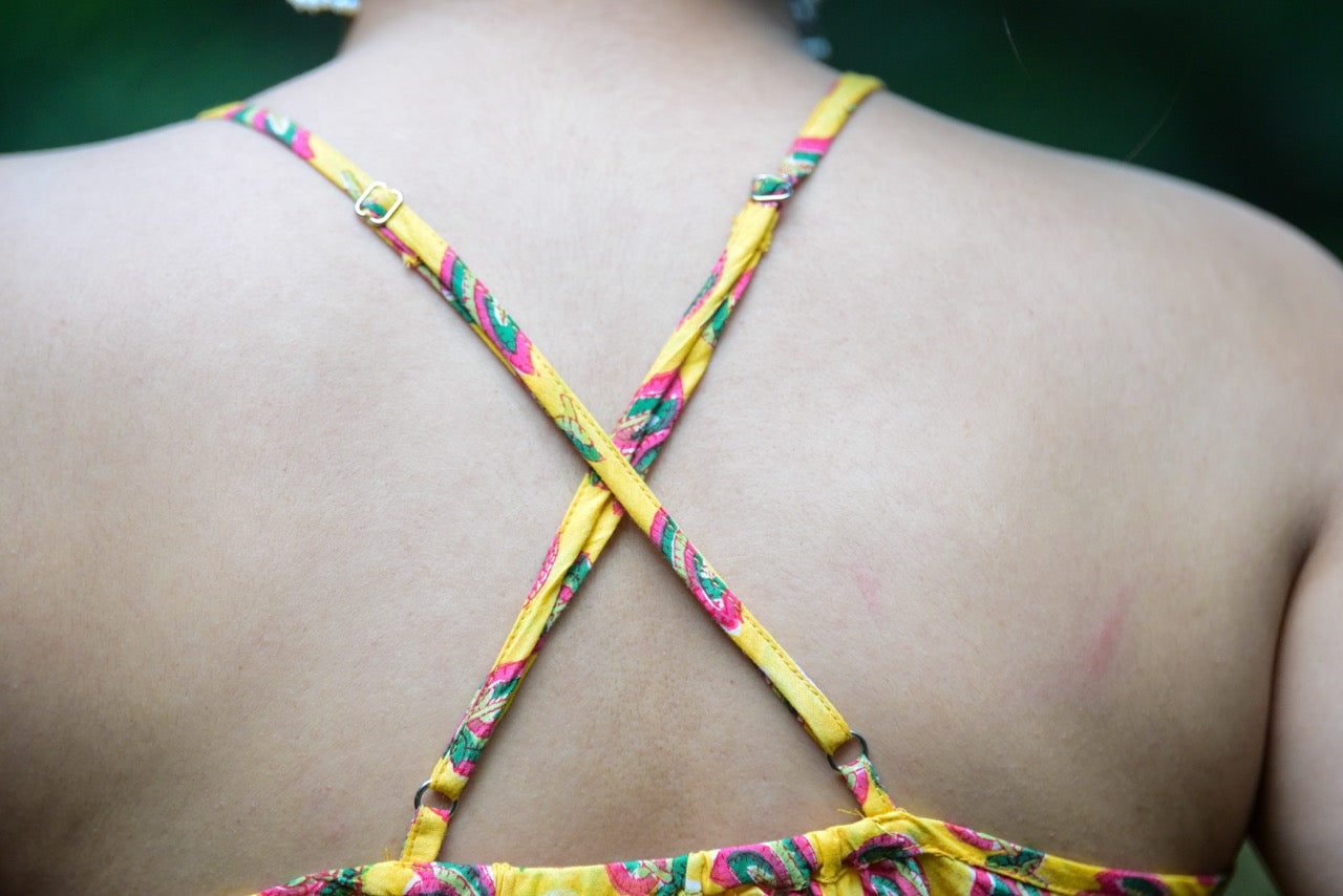 X-Back Spaghetti Top - Yellow Pink