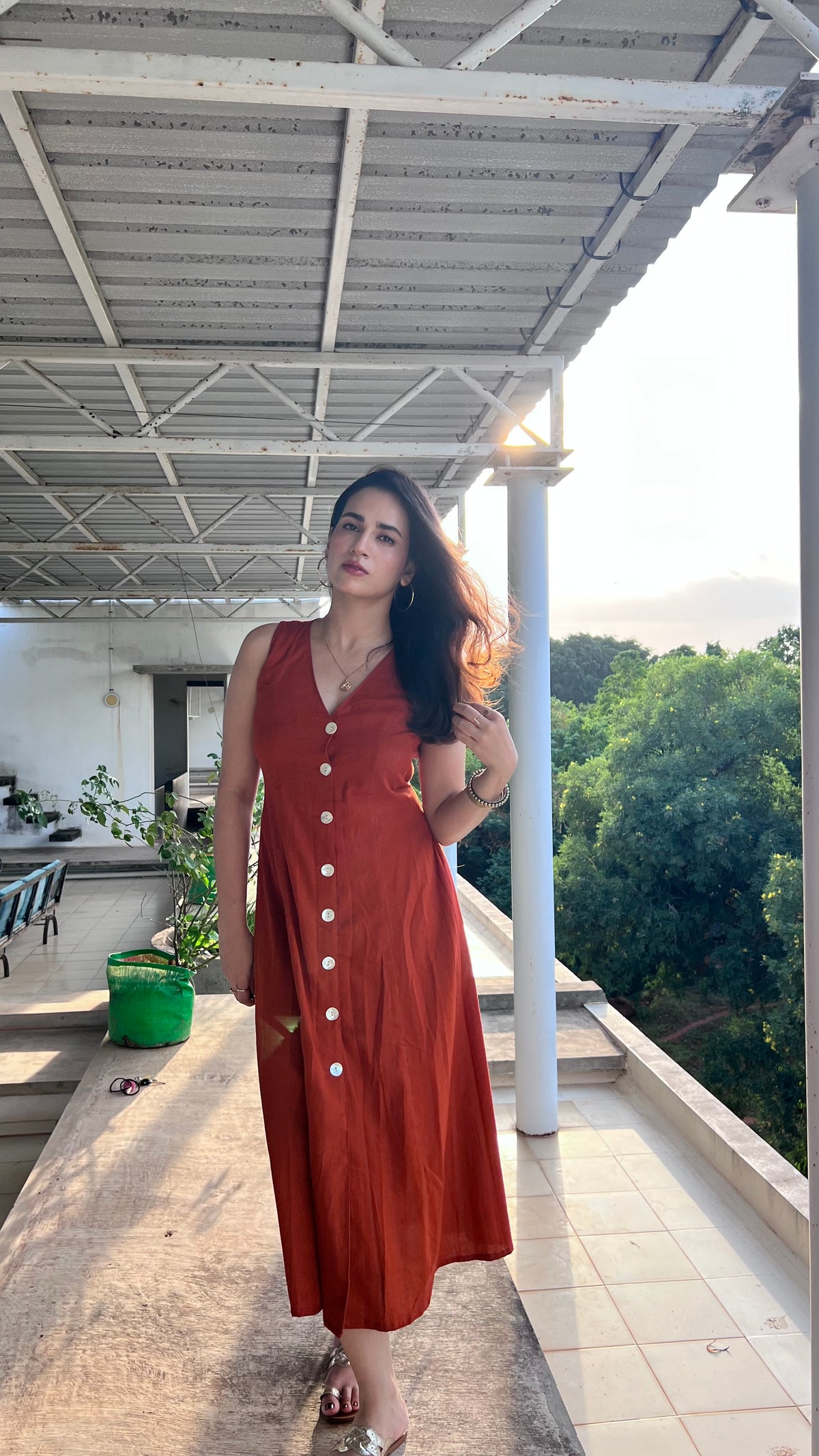 Button Down Dress - Rust