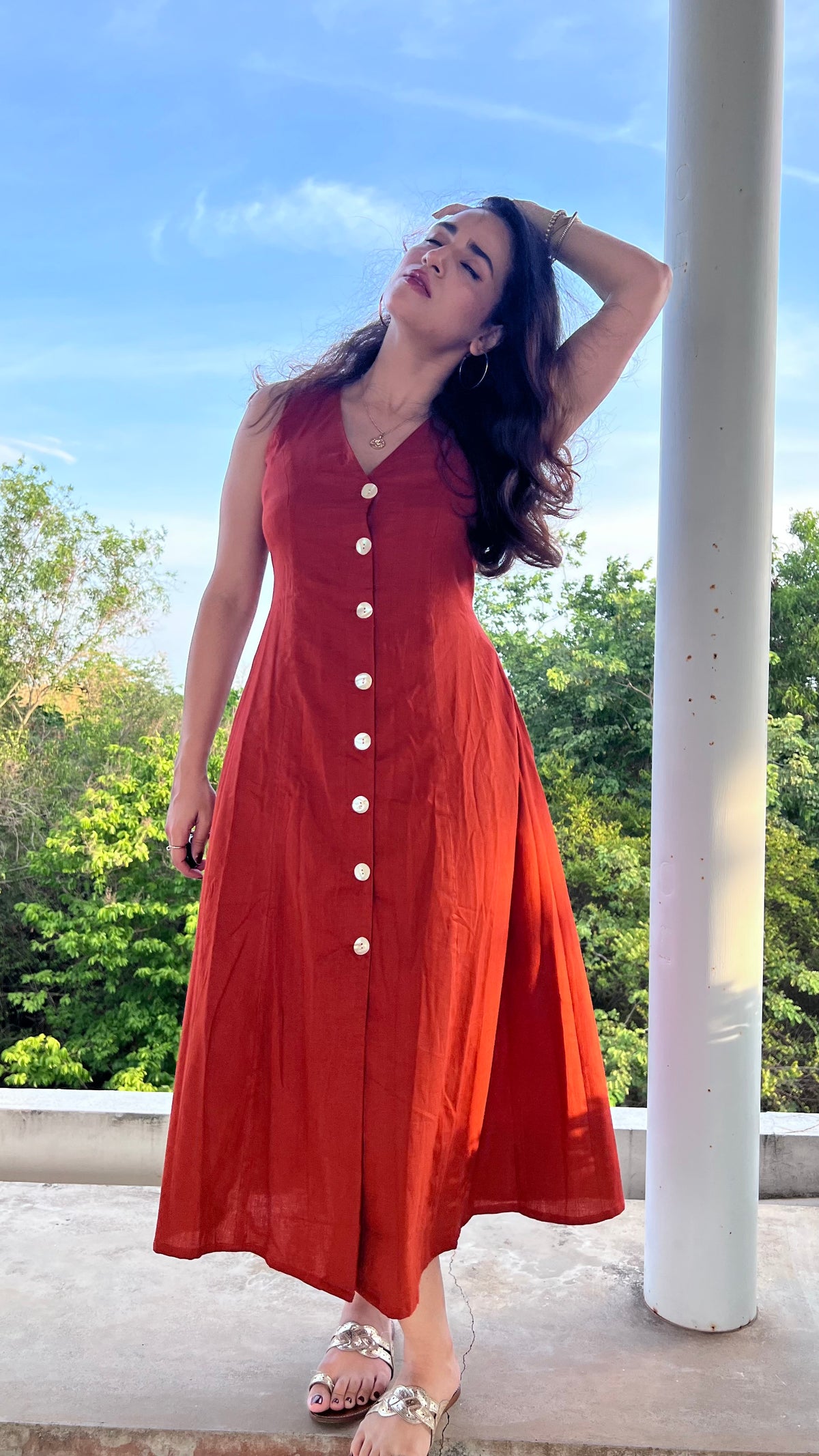 Button Down Dress - Rust