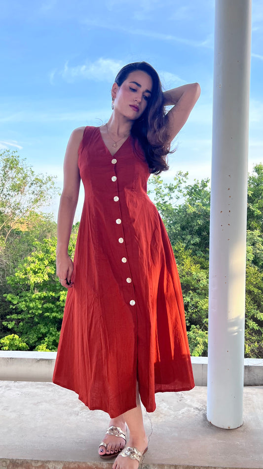 Button Down Dress - Rust