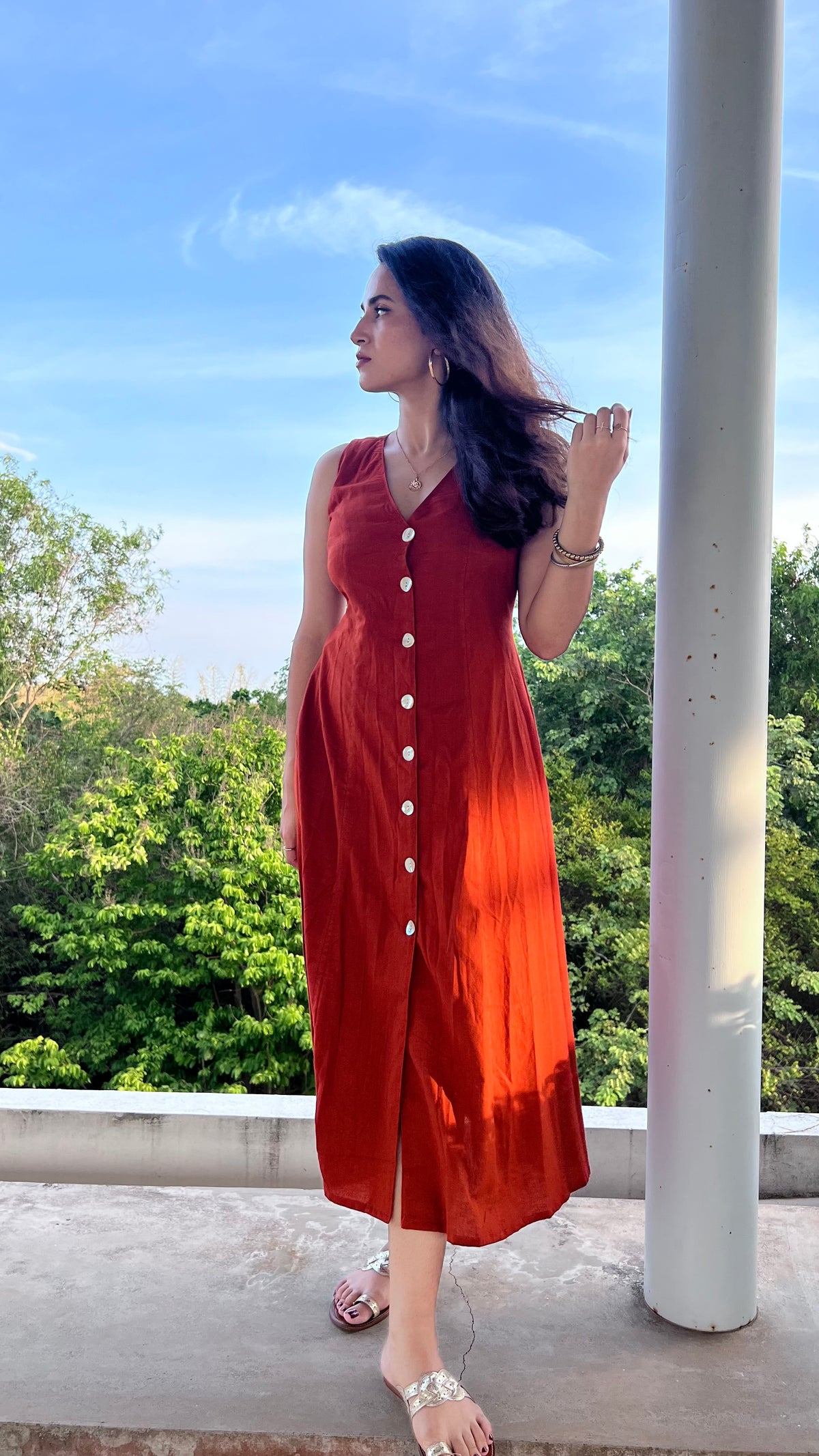 Button Down Dress - Rust