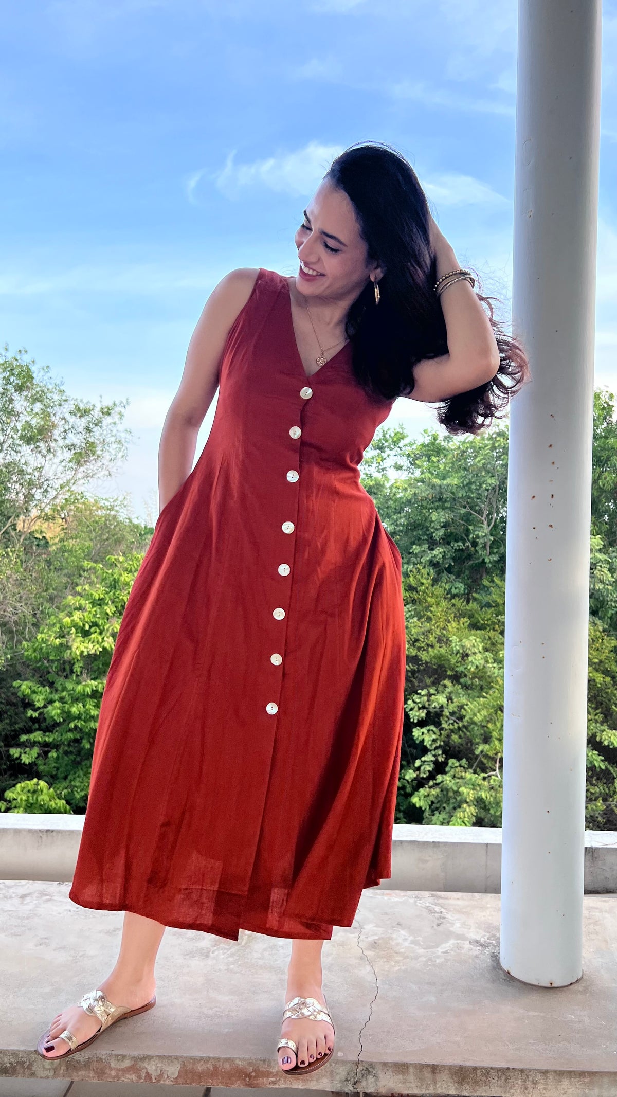 Button Down Dress - Rust