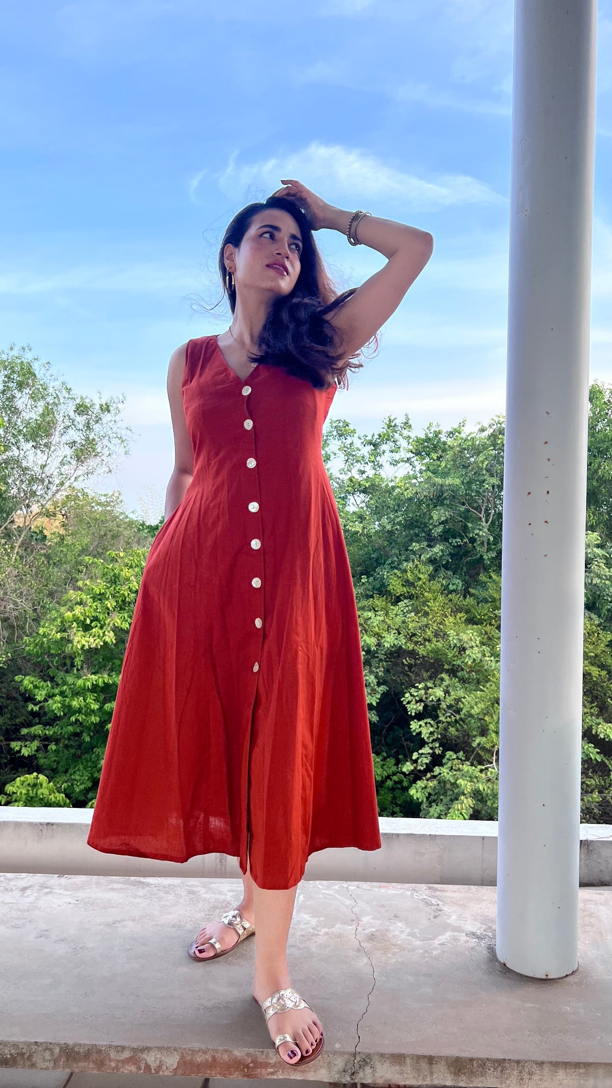 Button Down Dress - Rust