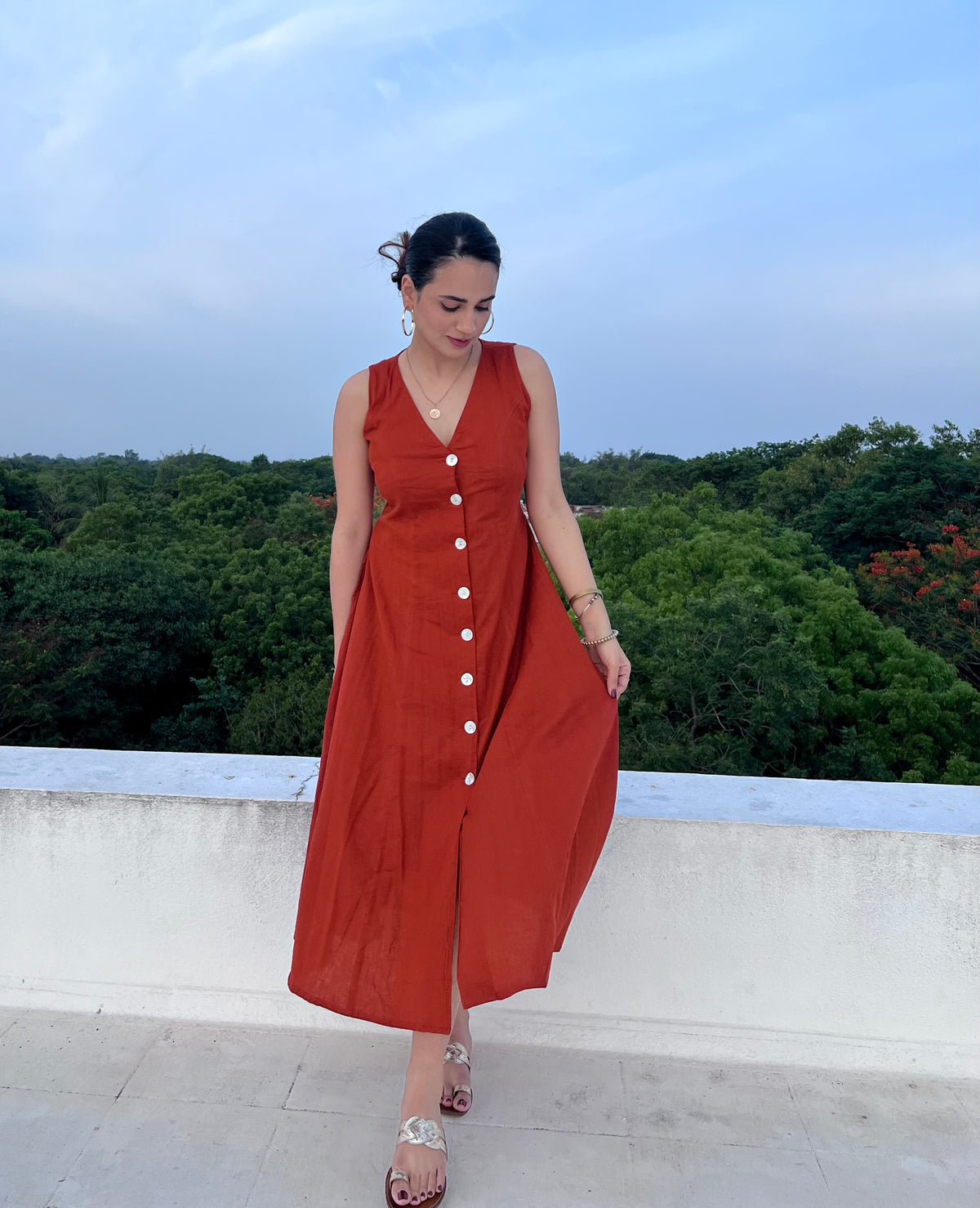 Button Down Dress - Rust