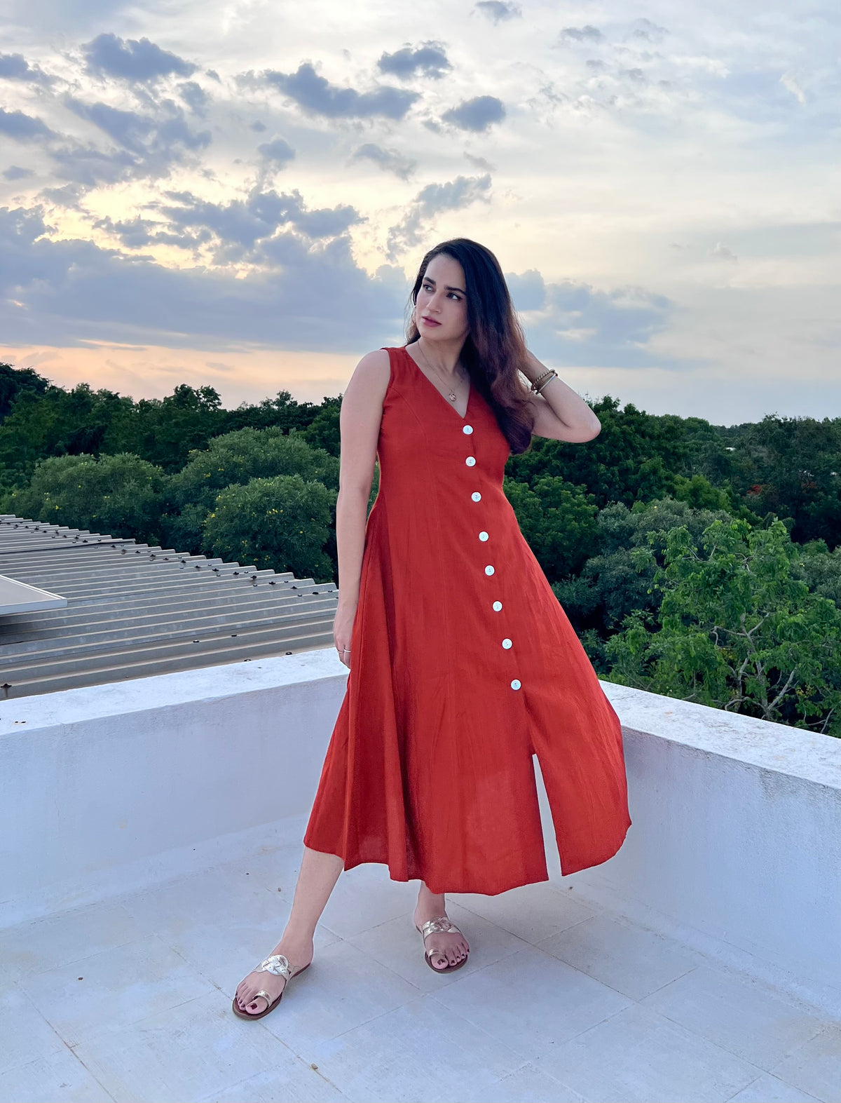 Button Down Dress - Rust