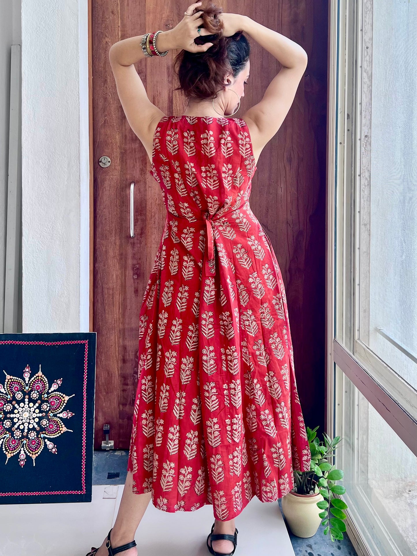 Button Down Dress - Coral Red
