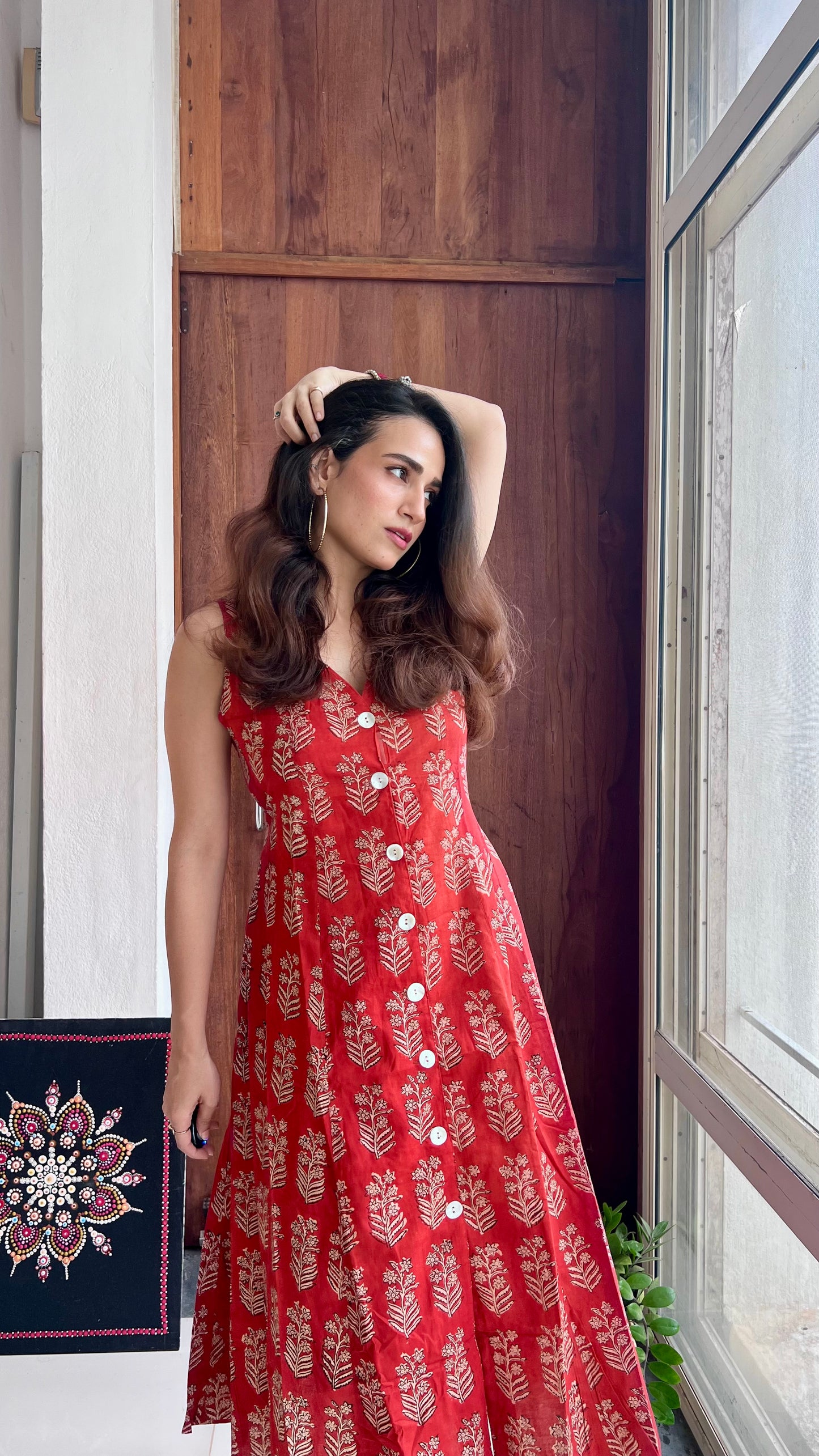 Button Down Dress - Coral Red