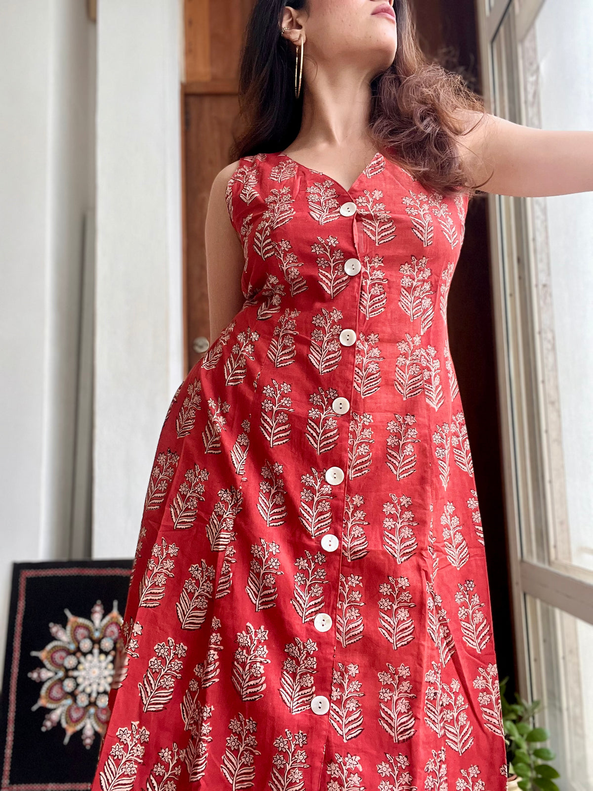 Button Down Dress - Coral Red