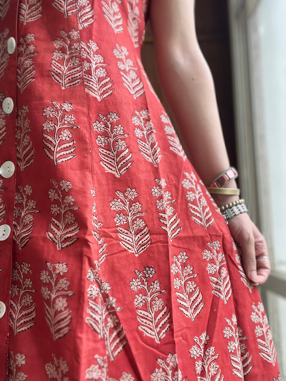 Button Down Dress - Coral Red